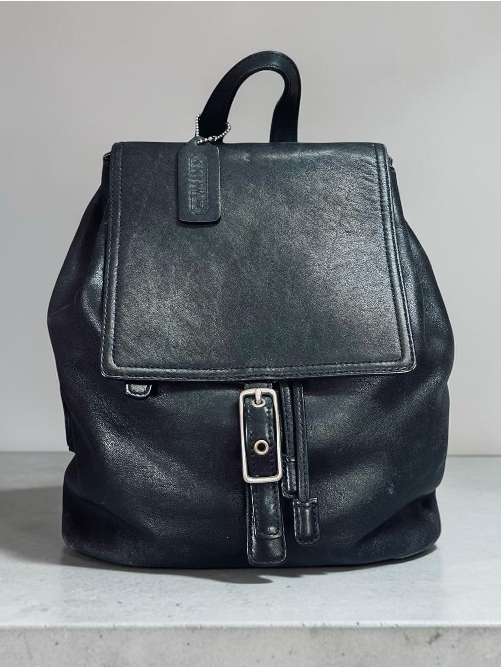 Coach 9827 Vintage 90s Black Leather Backpack Hampton Legacy Flap Closure